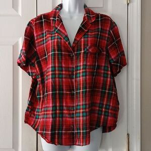 Victoria's Secret  plaid red christmas  holiday pj button down top Sz M NWOT